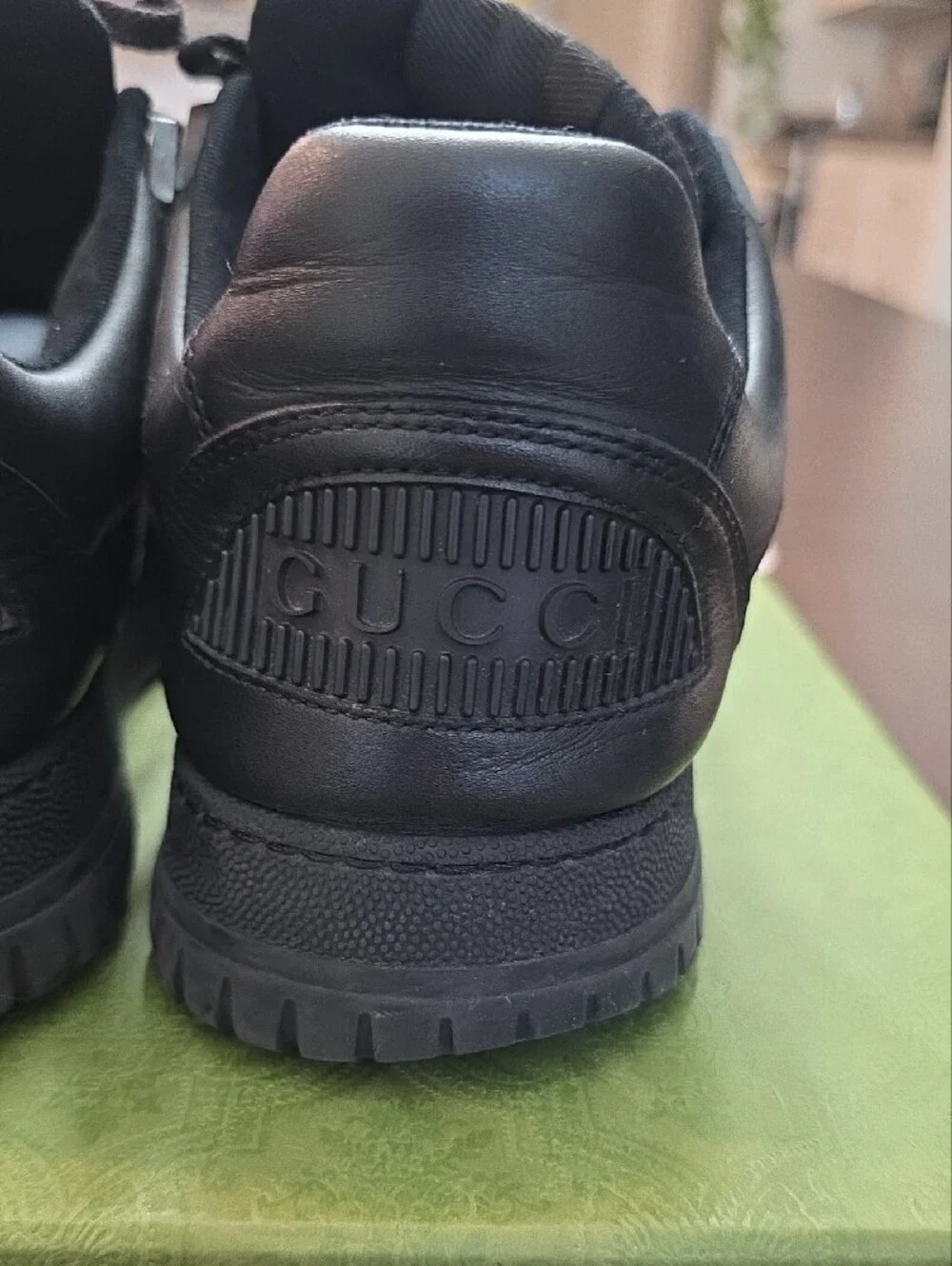 Gucci Men’s Black Leather Sneakers with Silver Double G Hardware